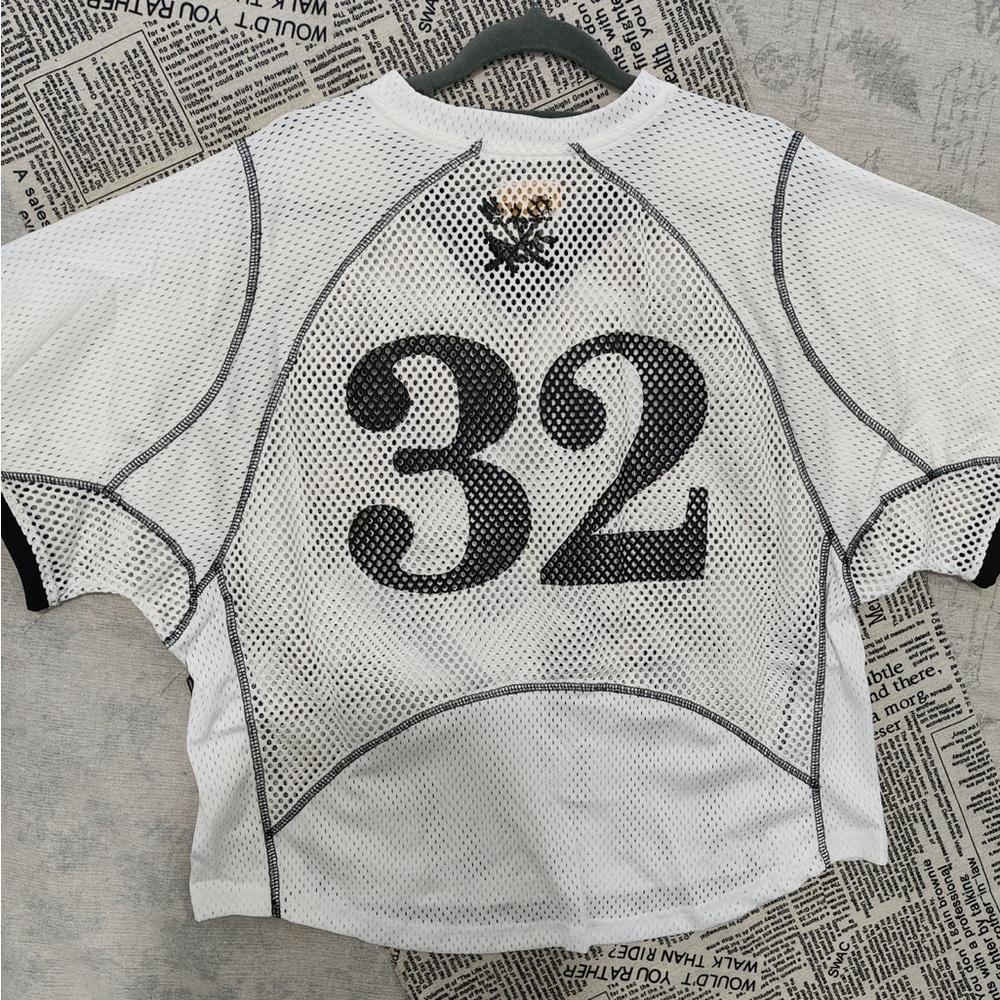 Aime Leon Dore White Mesh Jersey with Black Trim and Number 32 - Picture 9 of 12